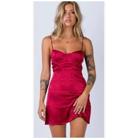 Princess Polly Diva Mini Red Wine Satin Dress - Picture 1 of 10